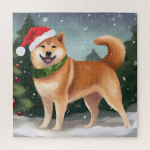 Shiba Inu Dog in Snow Christmas Jigsaw Puzzle