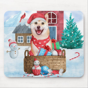 Shiba Inu Dog In snow Christmas  Mouse Pad