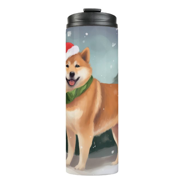 Shiba Inu Dog in Snow Christmas Thermal Tumbler (Front)