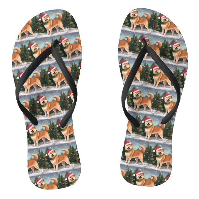 Shiba Inu Dog in Snow Christmas Thongs (Footbed)