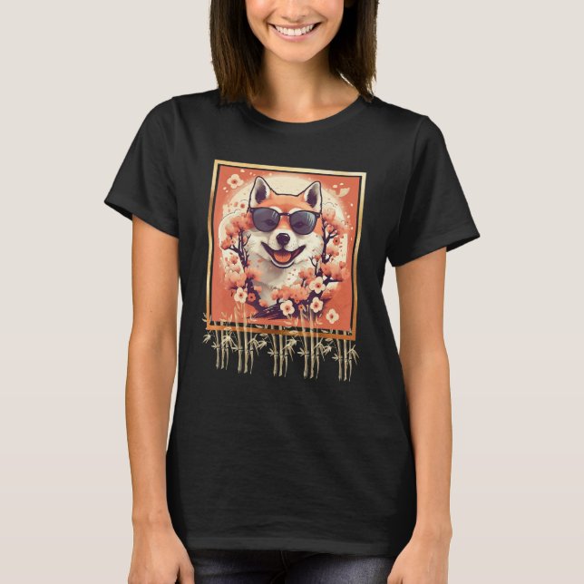 Shiba Inu Dog Japanese Cherry Blossom Sakura Flowe T-Shirt (Front)
