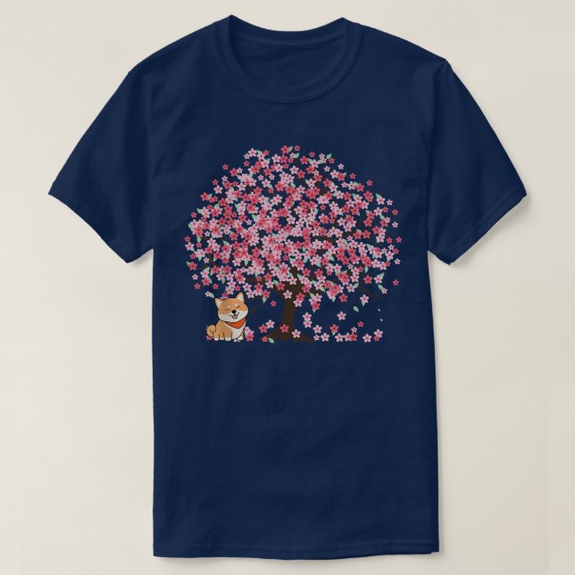 Shiba Inu Dog Japanese Cherry Cute Blossom Sakura  T-Shirt (Design Front)