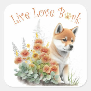 Shiba Inu Dog Mum Floral Square Sticker