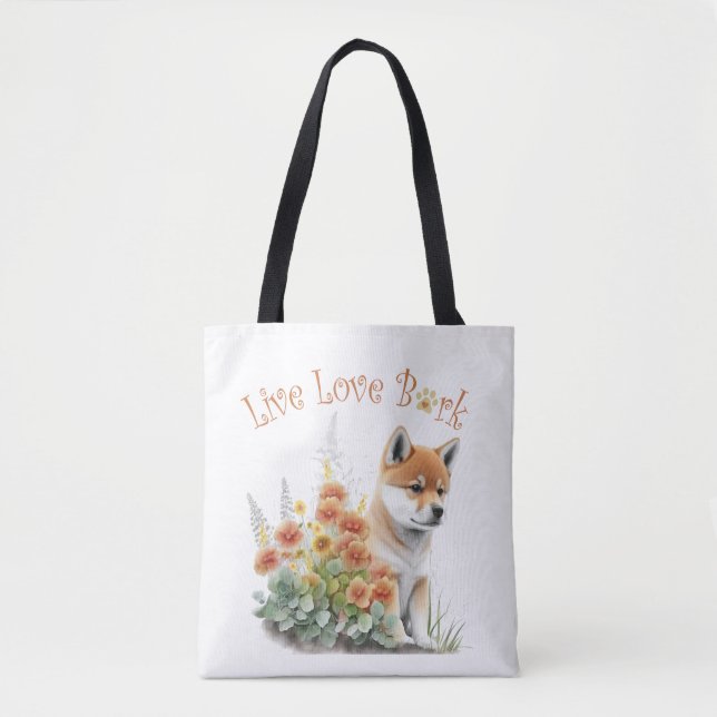 Shiba Inu Dog Mum Floral Tote Bag (Front)