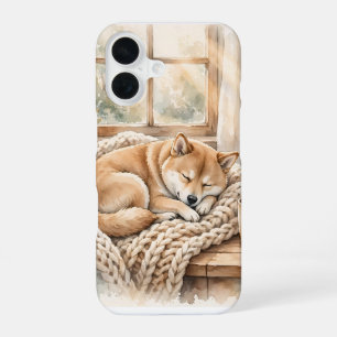 Shiba Inu Dog Mum Gift Watercolor Sleeping Puppy C iPhone 16 Case
