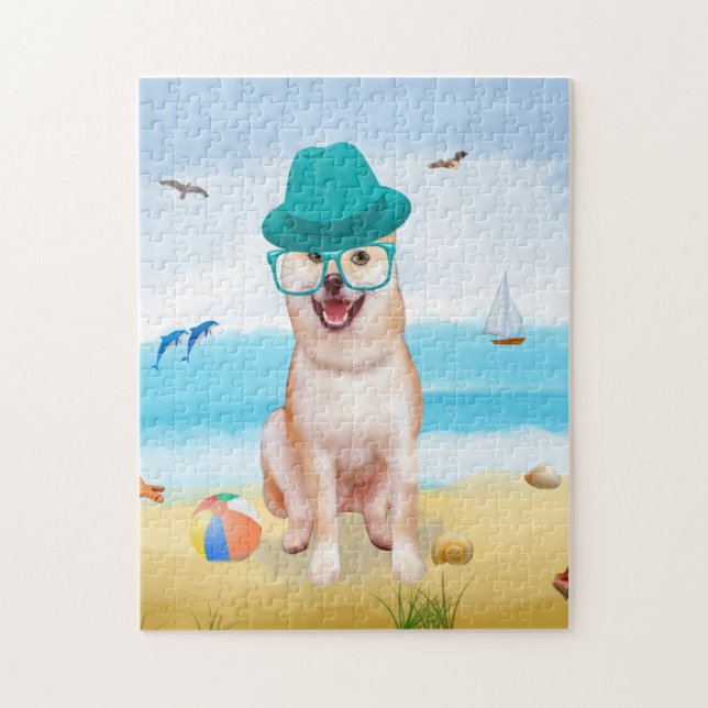 Shiba Inu Dog on Beach  Jigsaw Puzzle (Vertical)