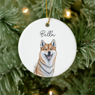 Shiba Inu Dog Pet Custom Name Holiday Christmas Ceramic Ornament