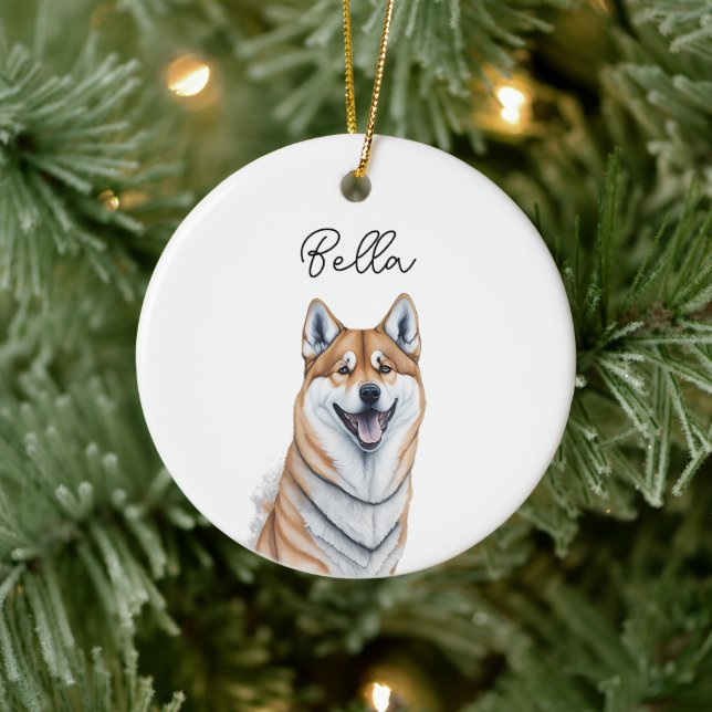 Shiba Inu Dog Pet Custom Name Holiday Christmas Ceramic Ornament (Tree)