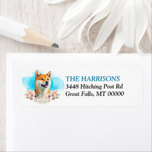 Shiba Inu Dog Pink Floral Return Address Label