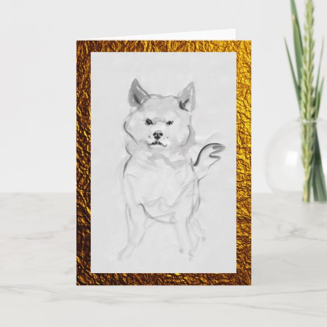 Shiba Inu Dog Portrait Pet Ink Wash Painting card (Front)
