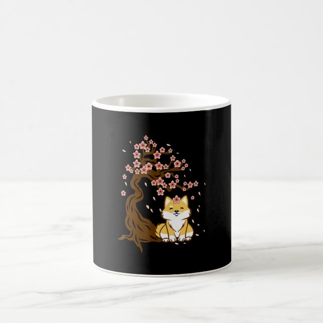 Shiba inu dog sitting under cherry blossoms tree coffee mug (Center)