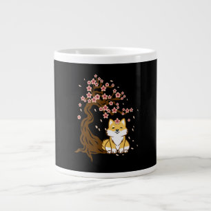 Shiba inu dog sitting under cherry blossoms tree large coffee mug