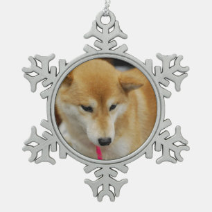 Shiba Inu Dog Snowflake Pewter Christmas Ornament