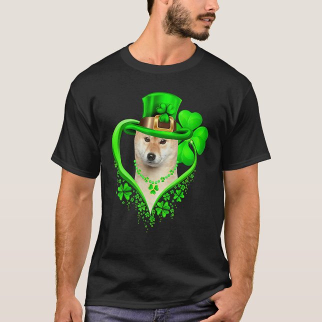 Shiba Inu Dog St Patricks Day Lover Irish Shamrock T-Shirt (Front)