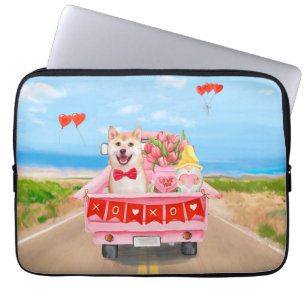 Shiba Inu Dog Valentine's Day Truck Hearts Laptop Sleeve