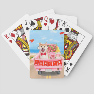 Shiba Inu Dog Valentine's Day Truck Hearts Playing Cards