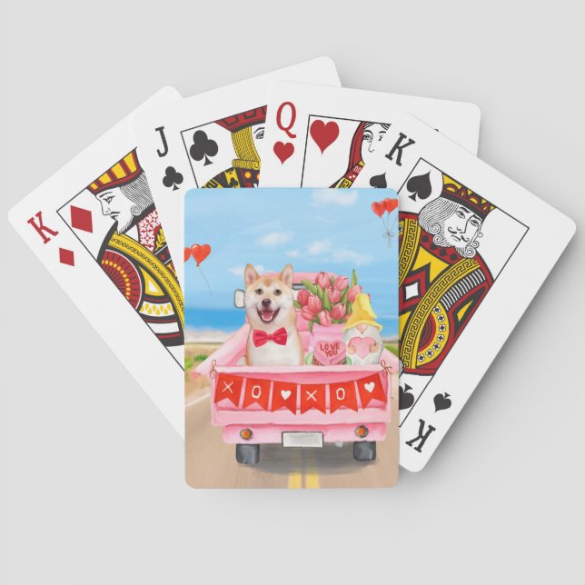 Shiba Inu Dog Valentine's Day Truck Hearts Playing Cards (Back)