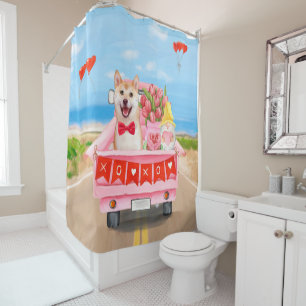 Shiba Inu Dog Valentine's Day Truck Shower Curtain