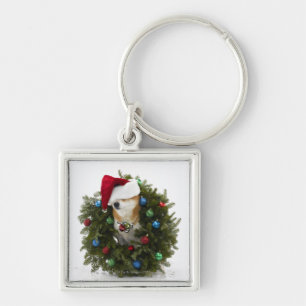 Shiba Inu dog wearing Santa hat sitting in Key Ring