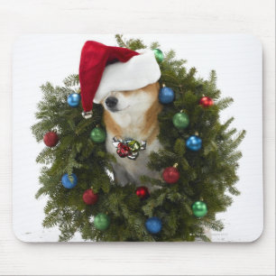 Shiba Inu dog wearing Santa hat sitting in Mouse Pad