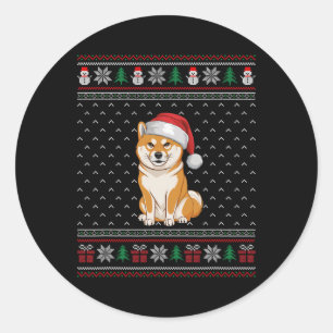 Shiba Inu Dog Wearing Santa Hat Ugly Xmas Dog Love Classic Round Sticker