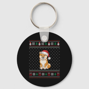 Shiba Inu Dog Wearing Santa Hat Ugly Xmas Dog Love Key Ring