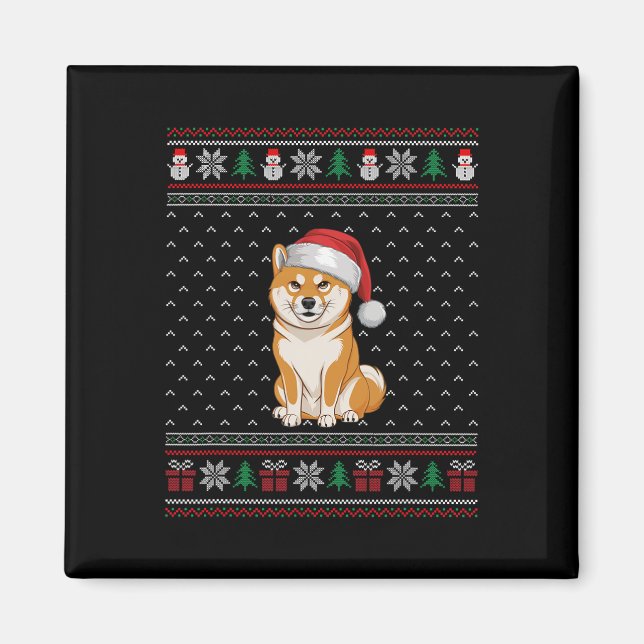 Shiba Inu Dog Wearing Santa Hat Ugly Xmas Dog Love Magnet (Front)