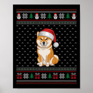 Shiba Inu Dog Wearing Santa Hat Ugly Xmas Dog Love Poster