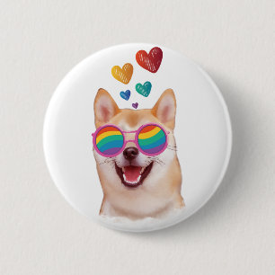 Shiba Inu Dog with Hearts Valentine's Day 6 Cm Round Badge