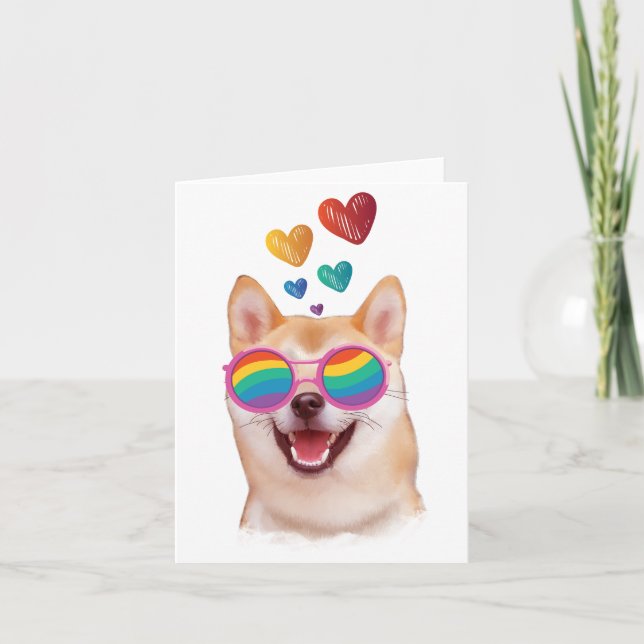 Shiba Inu Dog with Hearts Valentine's Day Card (Front)