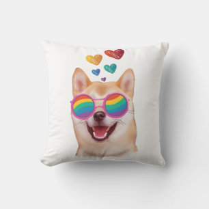 Shiba Inu Dog with Hearts Valentine's Day  Cushion