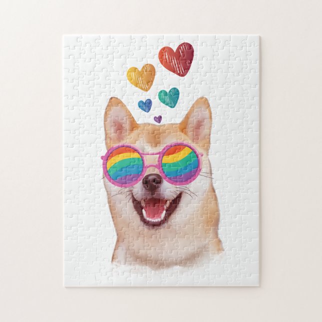 Shiba Inu Dog with Hearts Valentine's Day Jigsaw Puzzle (Vertical)