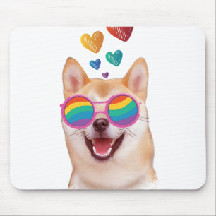Shiba Inu Dog with Hearts Valentine's Day Mouse Pad