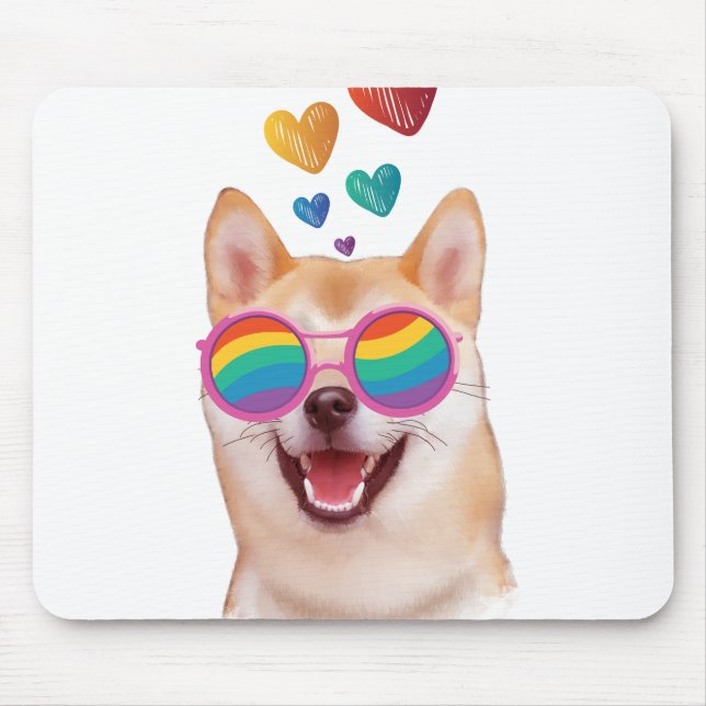 Shiba Inu Dog with Hearts Valentine's Day Mouse Pad (Front)