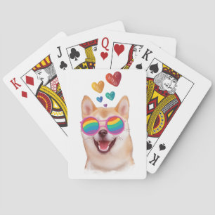 Shiba Inu Dog with Hearts Valentine's Day Playing Cards