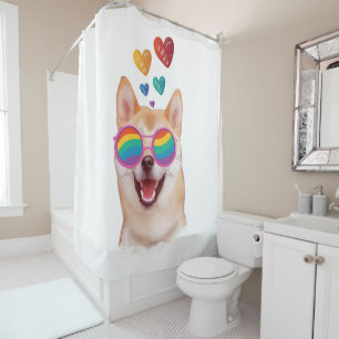 Shiba Inu Dog with Hearts Valentine's Day Shower Curtain