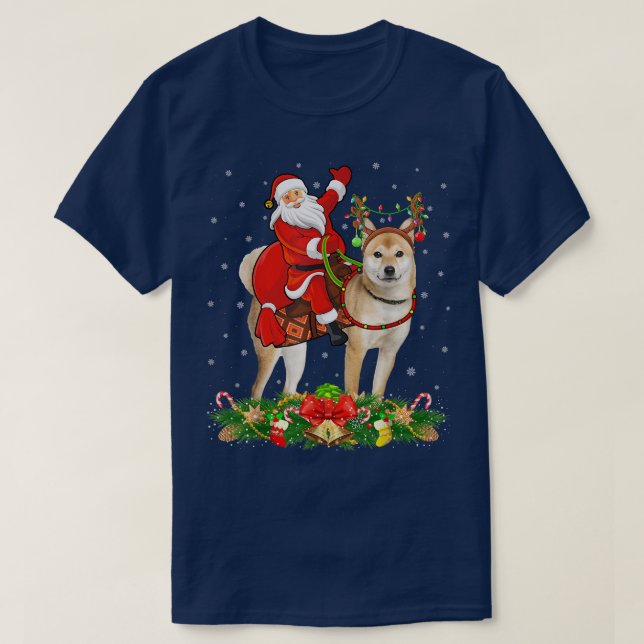 Shiba Inu Dog Xmas Funny Santa Riding Shiba Inu Ch T-Shirt (Design Front)