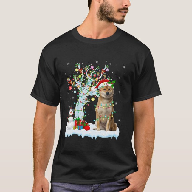 Shiba Inu Dog Xmas Tree Lighting Santa Shiba Inu C T-Shirt (Front)