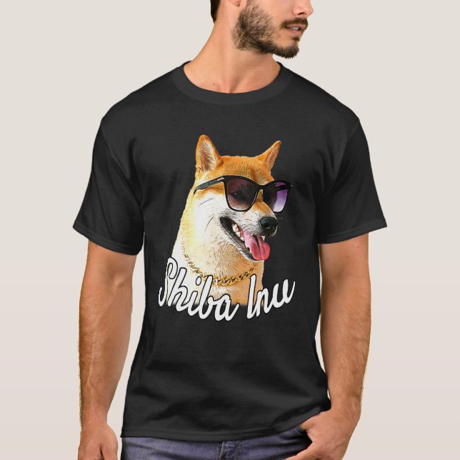 Shiba Inu Doge With Sunglasses and Chain - Happy P T-Shirt (Front)
