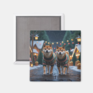 Shiba Inu Dogs Christmas Snow Holiday Magnet