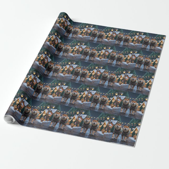 Shiba Inu Dogs Christmas Snow Holiday Wrapping Paper (Unrolled)