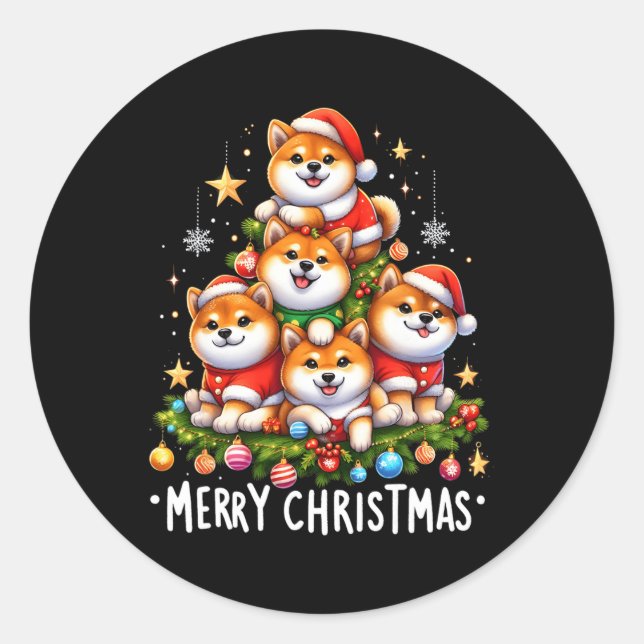 Shiba Inu Dogs Merry Christmas Xmas Gifts Christma Classic Round Sticker (Front)