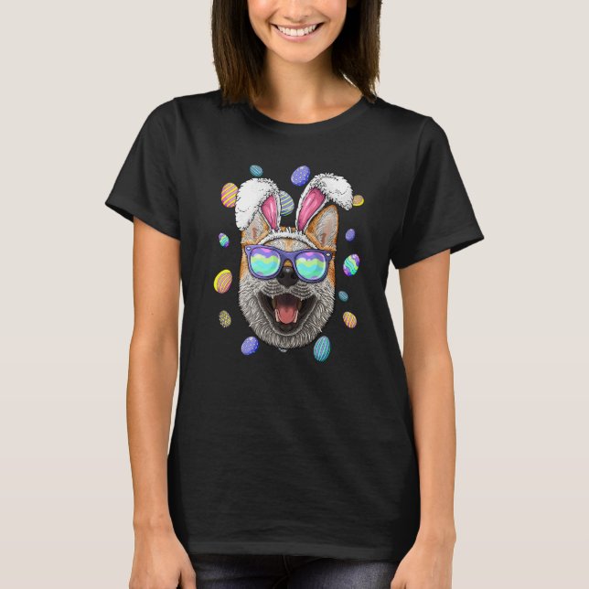 Shiba Inu Easter Bunny Ears Dog  Easter Eggs Hunti T-Shirt (Front)