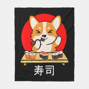Shiba Inu eats Sushi Kawaii Neko Gift Anime Fleece Blanket