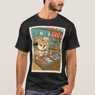 Shiba Inu Fish Market Illustration with Cosy Japan T-Shirt