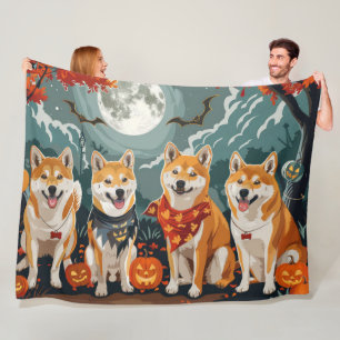 Shiba Inu Halloween Spooky Fleece Blanket