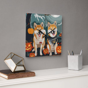 Shiba Inu Halloween Spooky Square Wall Clock