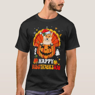 Shiba Inu Happy Hallothanksmas Halloween Thanksgiv T-Shirt
