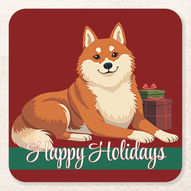Shiba Inu Happy Holidays Coasters (Front)
