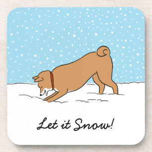 Shiba Inu Happy Winter Snow Dog Holiday Coaster